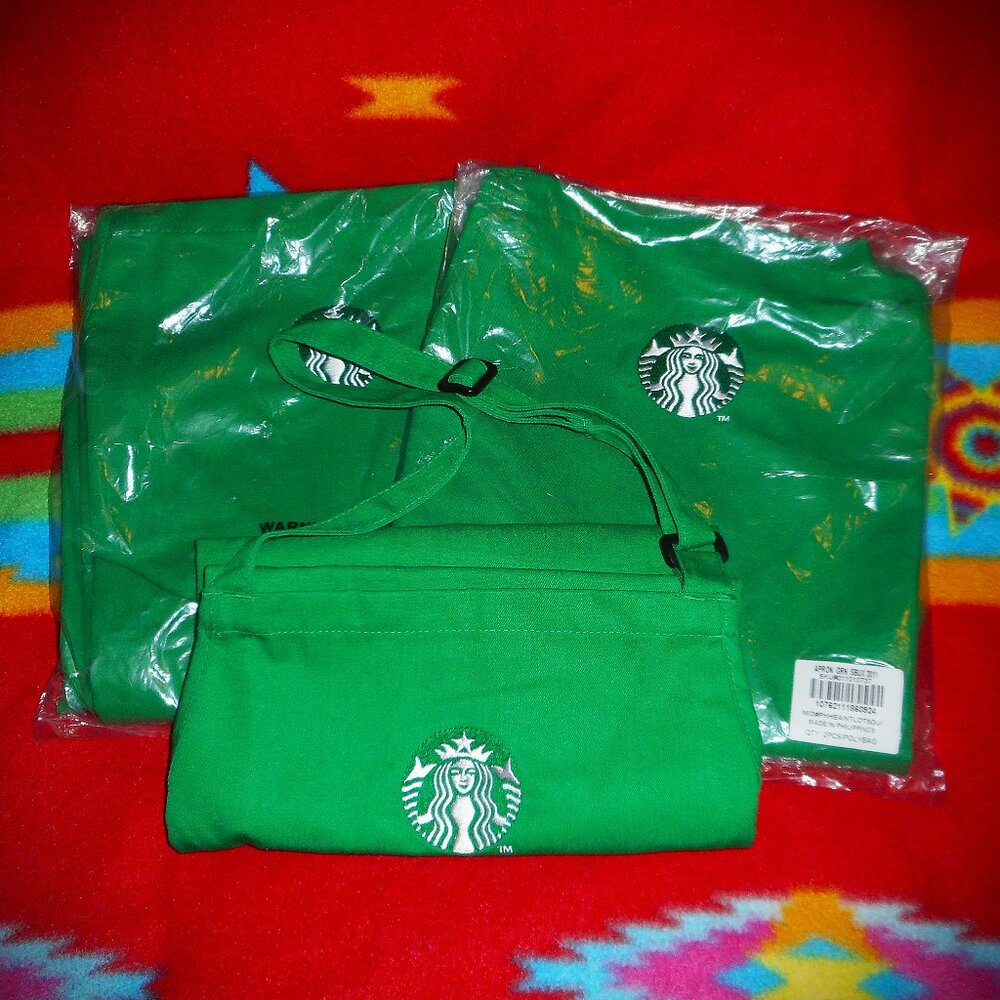 Lot of 4 Starbucks Coffee Green Barista Apron w/Embroidered Logo/2-Front Pockets